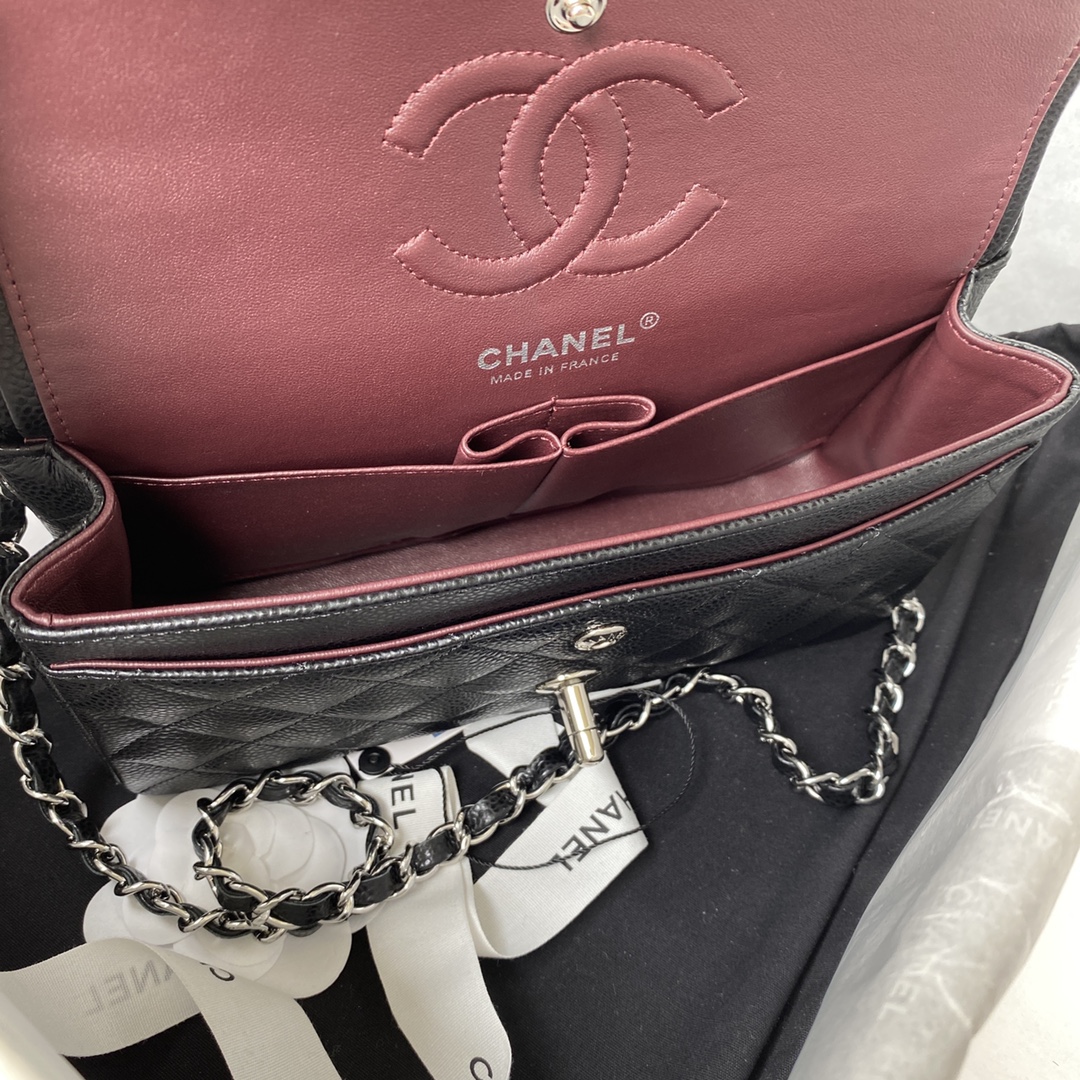 Classic Flap Caviar Bag A01113 Black/Silver